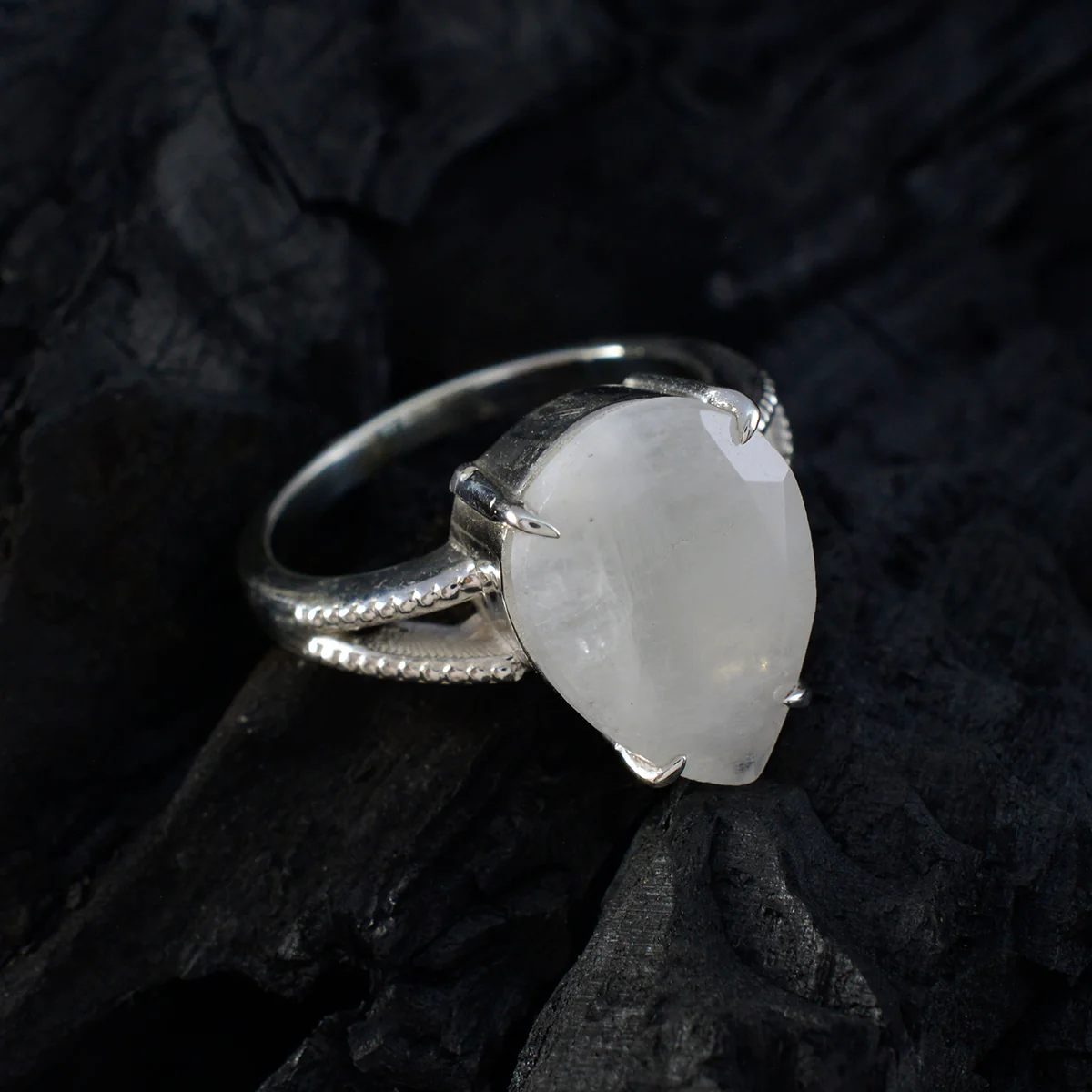 Rainbow Moonstone Solitaire African Silver White Gemstones Eye-catching Love Ring Jewellery - Image 4