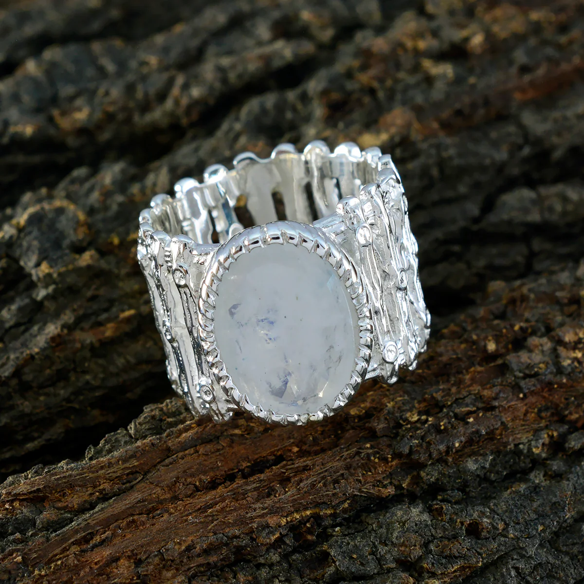 Rainbow Moonstone Solitaire African Sterling Silver White Gems Edgy Armor Band Jewellery - Image 3