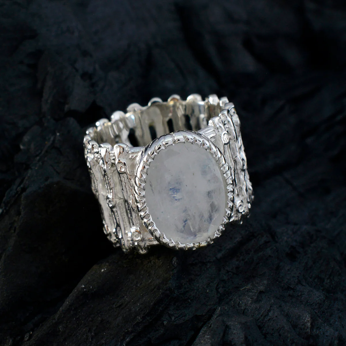 Rainbow Moonstone Solitaire African Sterling Silver White Gems Edgy Armor Band Jewellery - Image 4