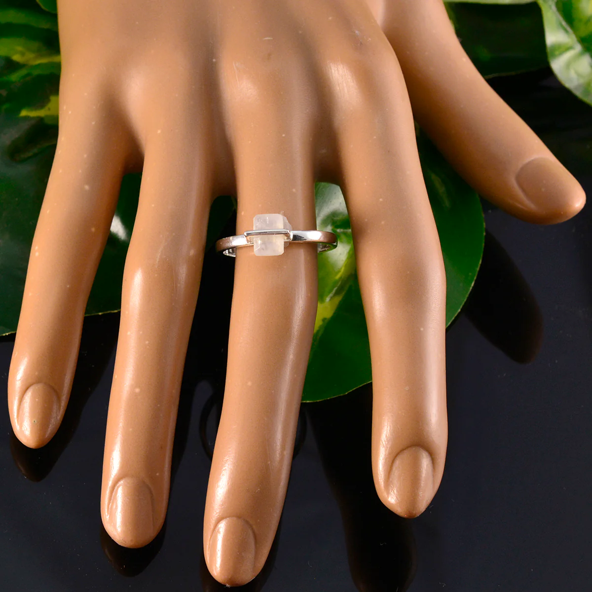 Rainbow Moonstone Solitaire American 92.5 Silver White Gemstones Dainty Feminine Ring Jewelry - Image 5