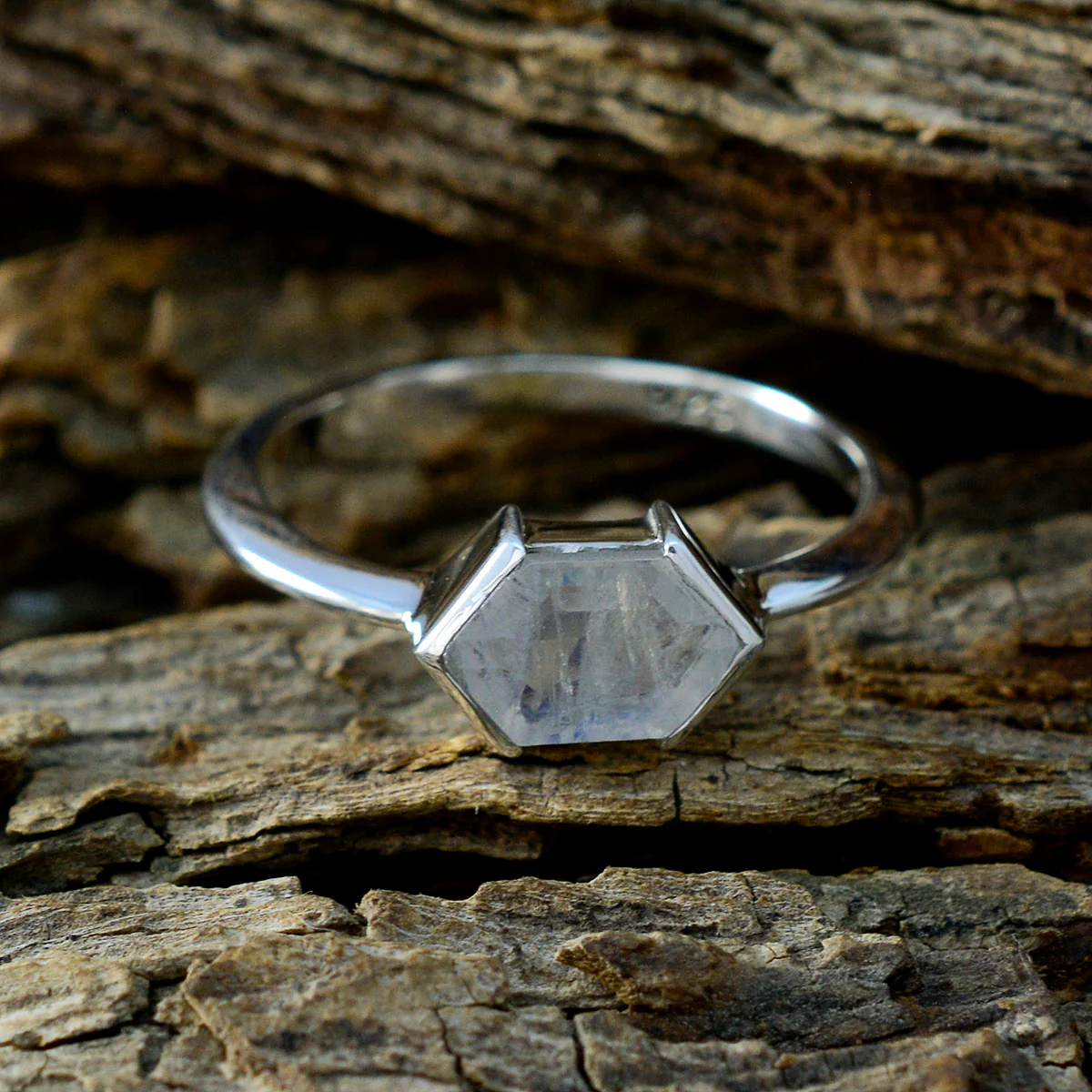 Rainbow Moonstone Solitaire American 925 Silver White Gems Dainty Boho Ring Jewellery - Image 3