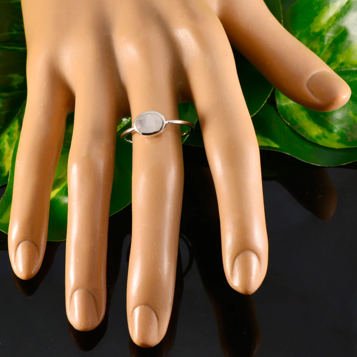 Rainbow Moonstone Solitaire American 925 Silver White Gems Elegant Feminine Ring Jewellery - Image 5