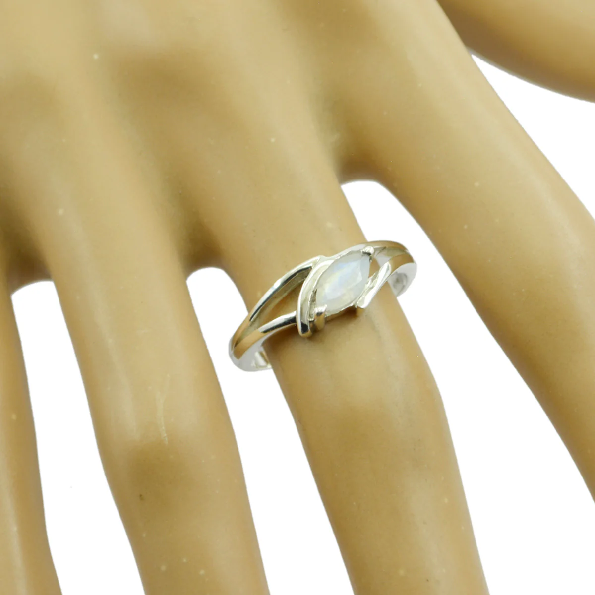 Rainbow Moonstone Solitaire American 925 Sterling Silver White Gemstone Dainty Modern Ring Jewelry - Image 2