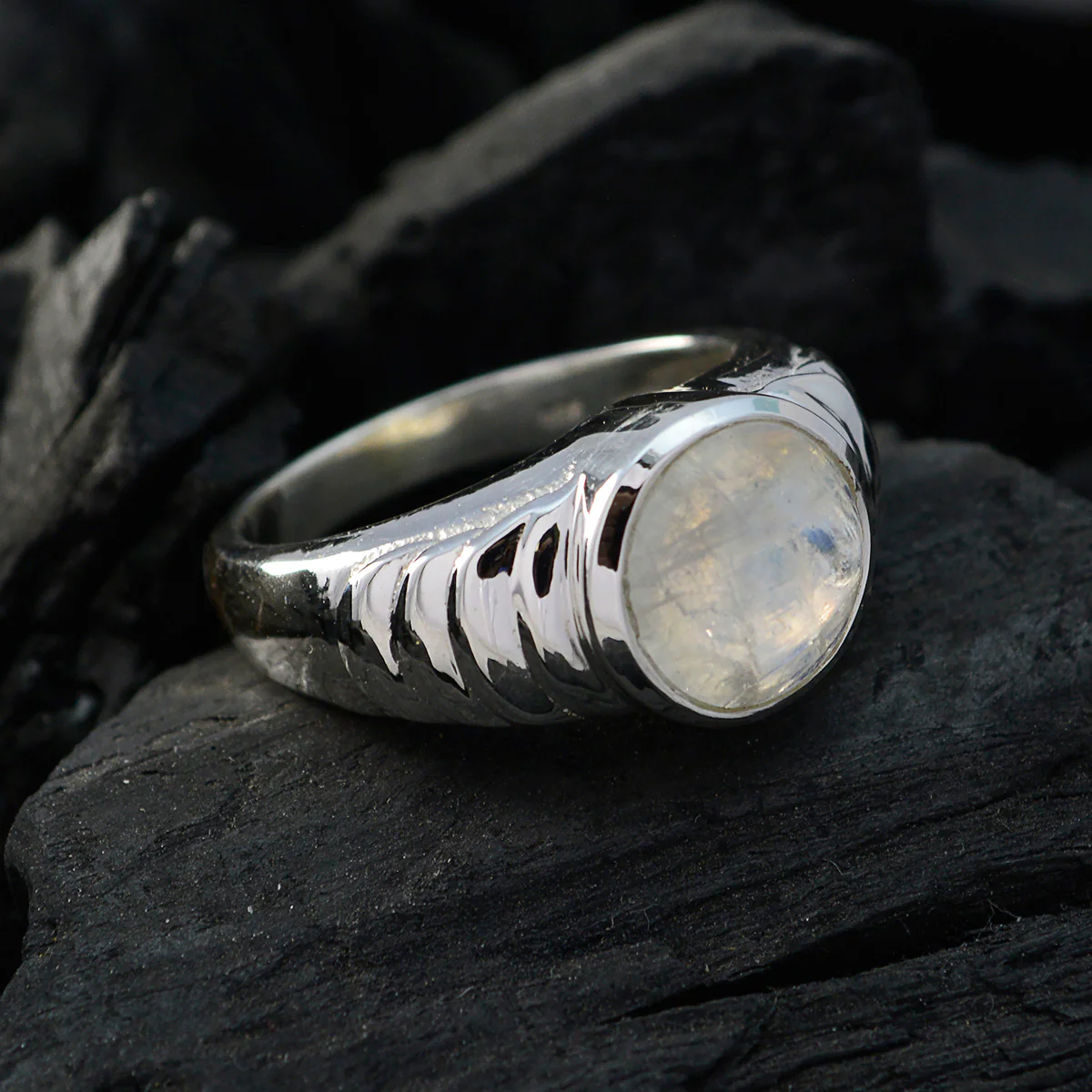 Rainbow Moonstone Solitaire Egyptian 925 Silver White Gemstones Versatile Glamorous Ring Jewellery - Image 4