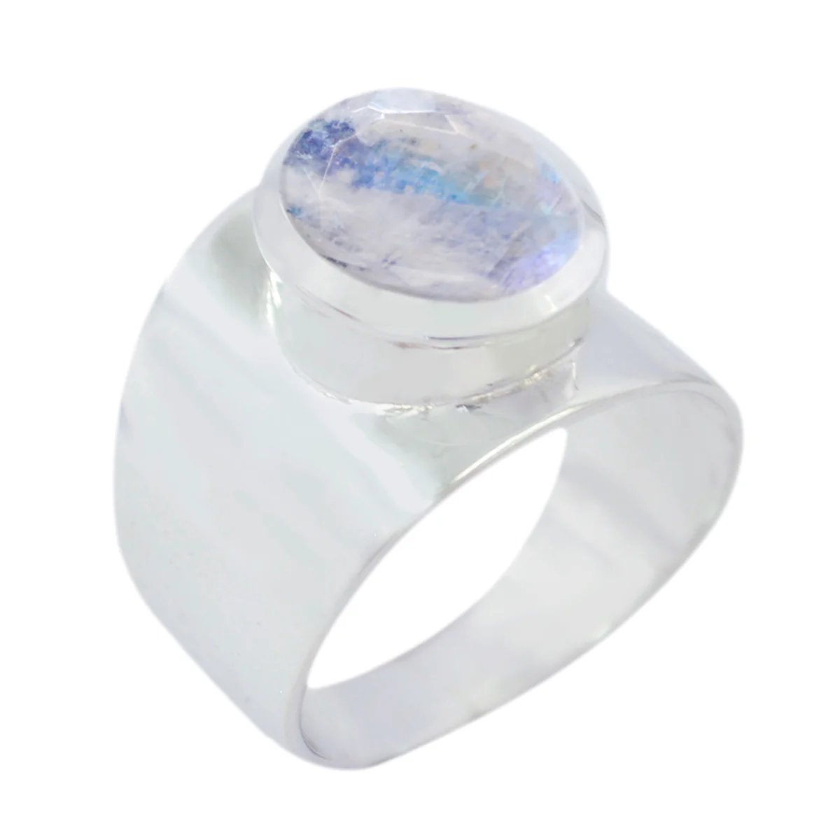 Rainbow Moonstone Solitaire Egyptian Silver White Gemstones Versatile Armor Ring Jewellery - Image 3