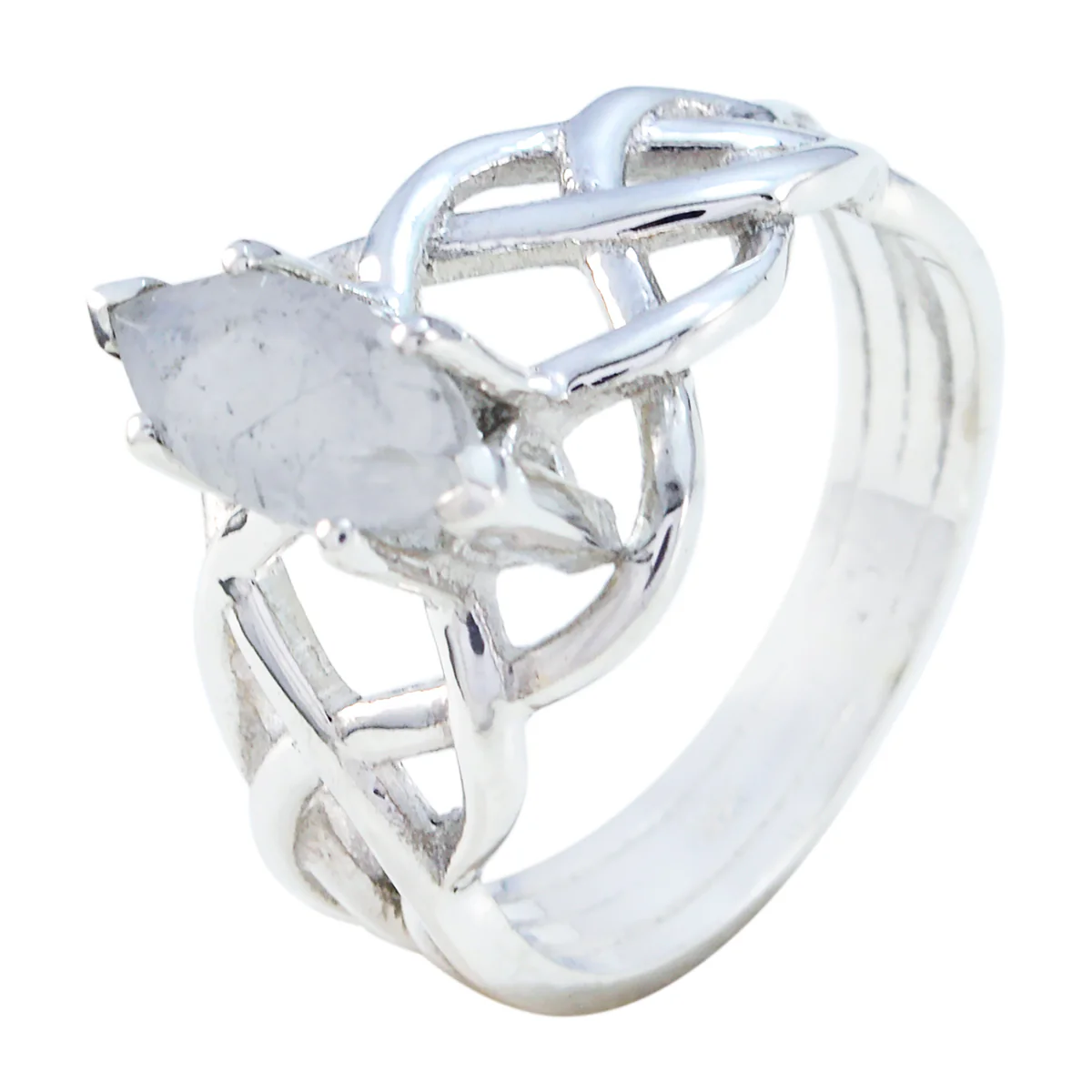 Rainbow Moonstone Solitaire French 925 Silver White Gemstone Tiny Art Deco Ring Jewellery