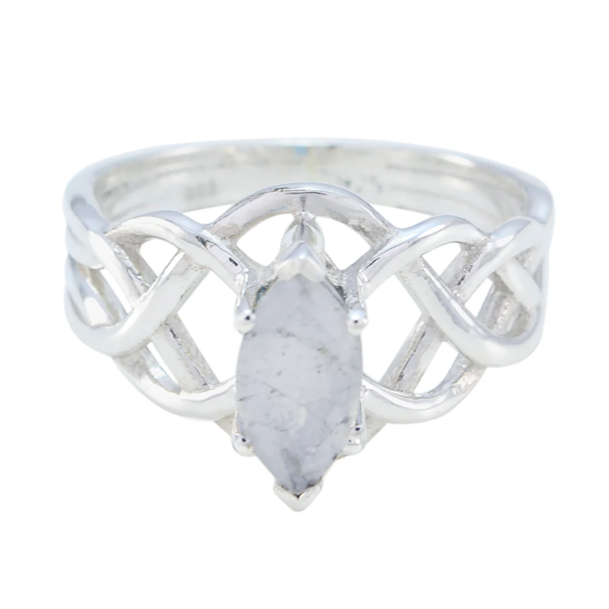 Rainbow Moonstone Solitaire French 925 Silver White Gemstone Tiny Art Deco Ring Jewellery - Image 2