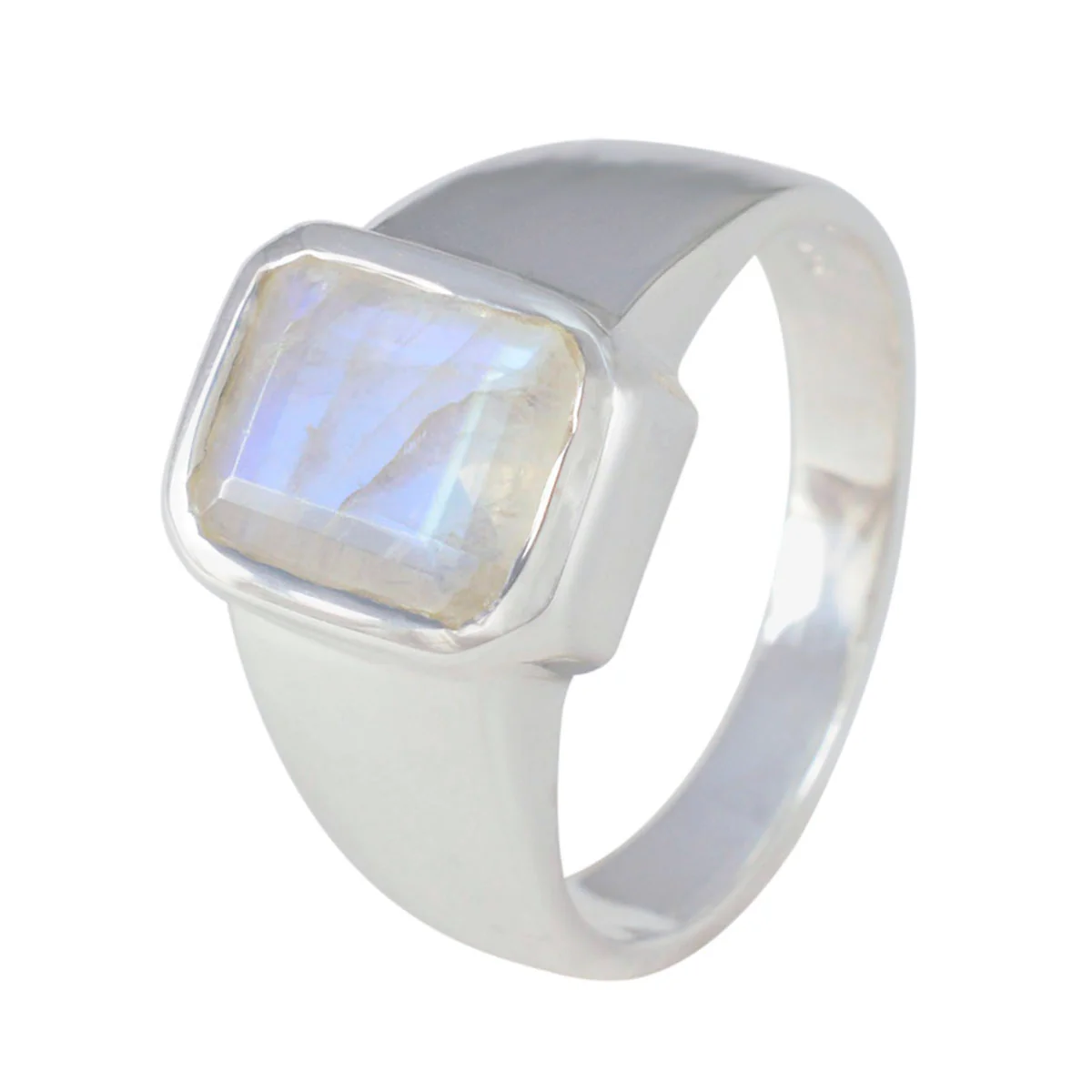 Rainbow Moonstone Solitaire French 925 Sterling Silver White Gemstone Eye-catching Modern Ring Jewelry - Image 2
