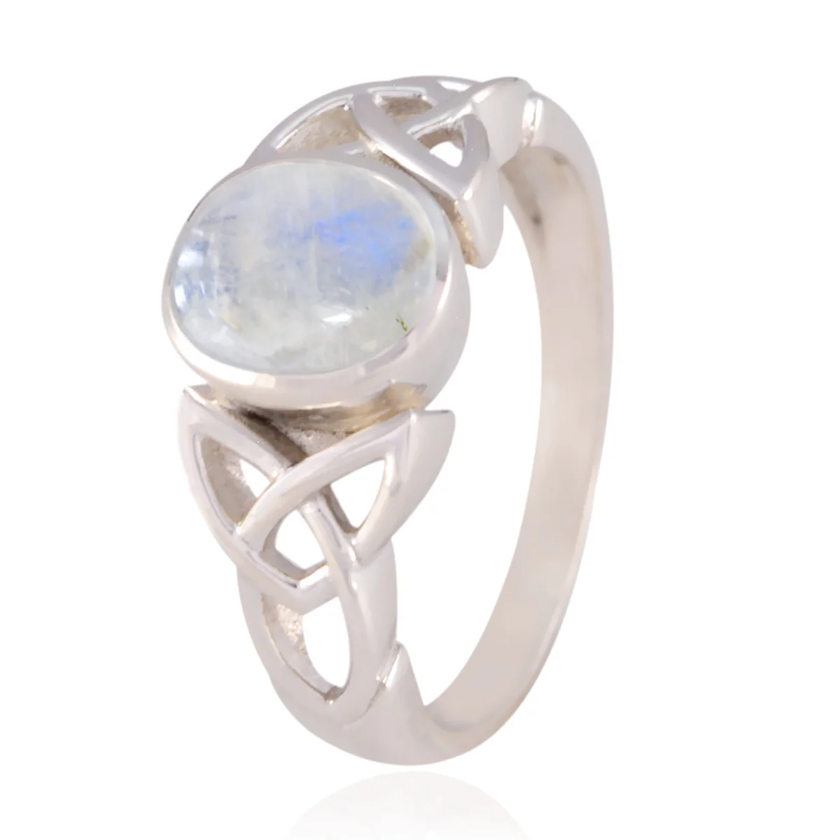 Rainbow Moonstone Solitaire French 925 Sterling Silver White Gemstones Minimal Ethnic Ring Jewellery - Image 2
