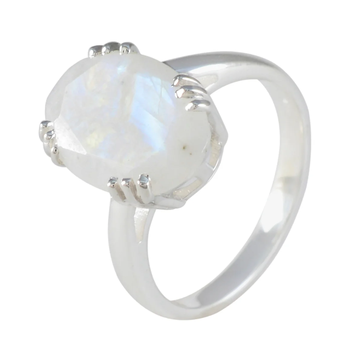 Rainbow Moonstone Solitaire French Silver White Gemstone Tiny Contemporary Ring Jewelry - Image 2