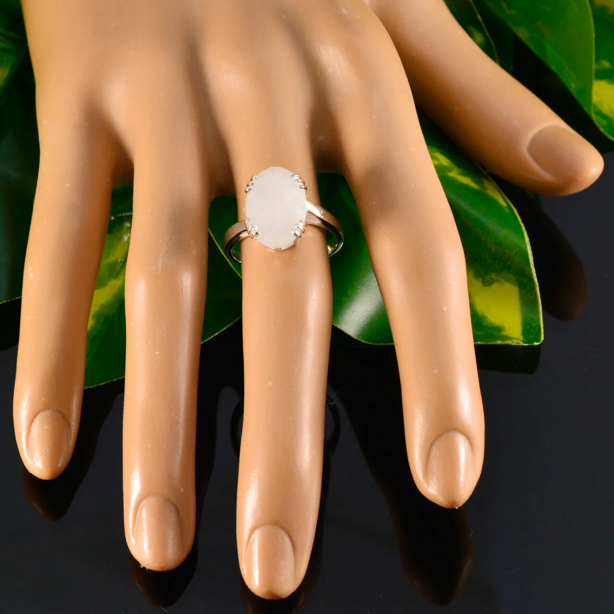 Rainbow Moonstone Solitaire French Silver White Gemstone Tiny Contemporary Ring Jewelry - Image 5