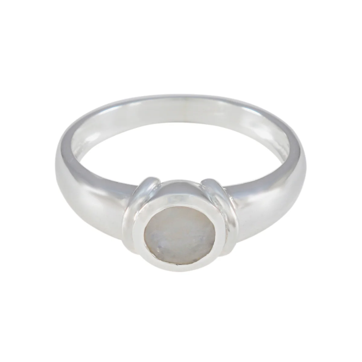 Rainbow Moonstone Solitaire German Silver White Gemstones Featherlight Romantic Ring Jewelry