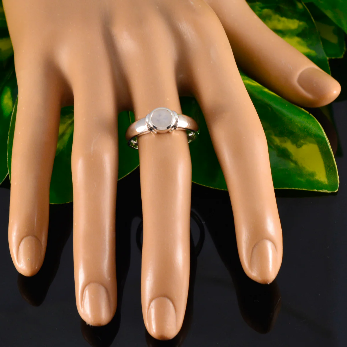 Rainbow Moonstone Solitaire German Silver White Gemstones Featherlight Romantic Ring Jewelry - Image 5