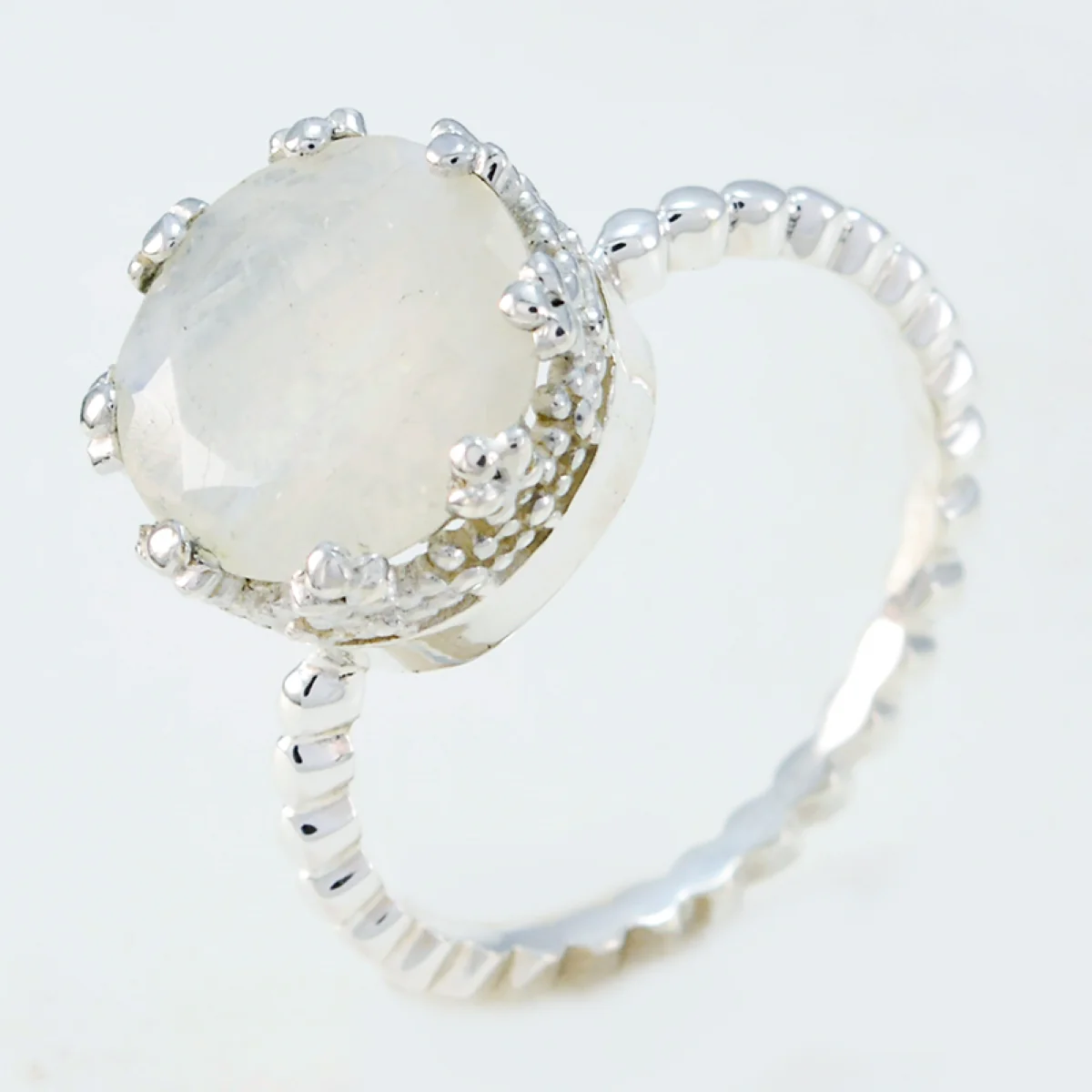 Rainbow Moonstone Solitaire German Silver White Gemstones Slim Trendy Ring Jewellery - Image 2