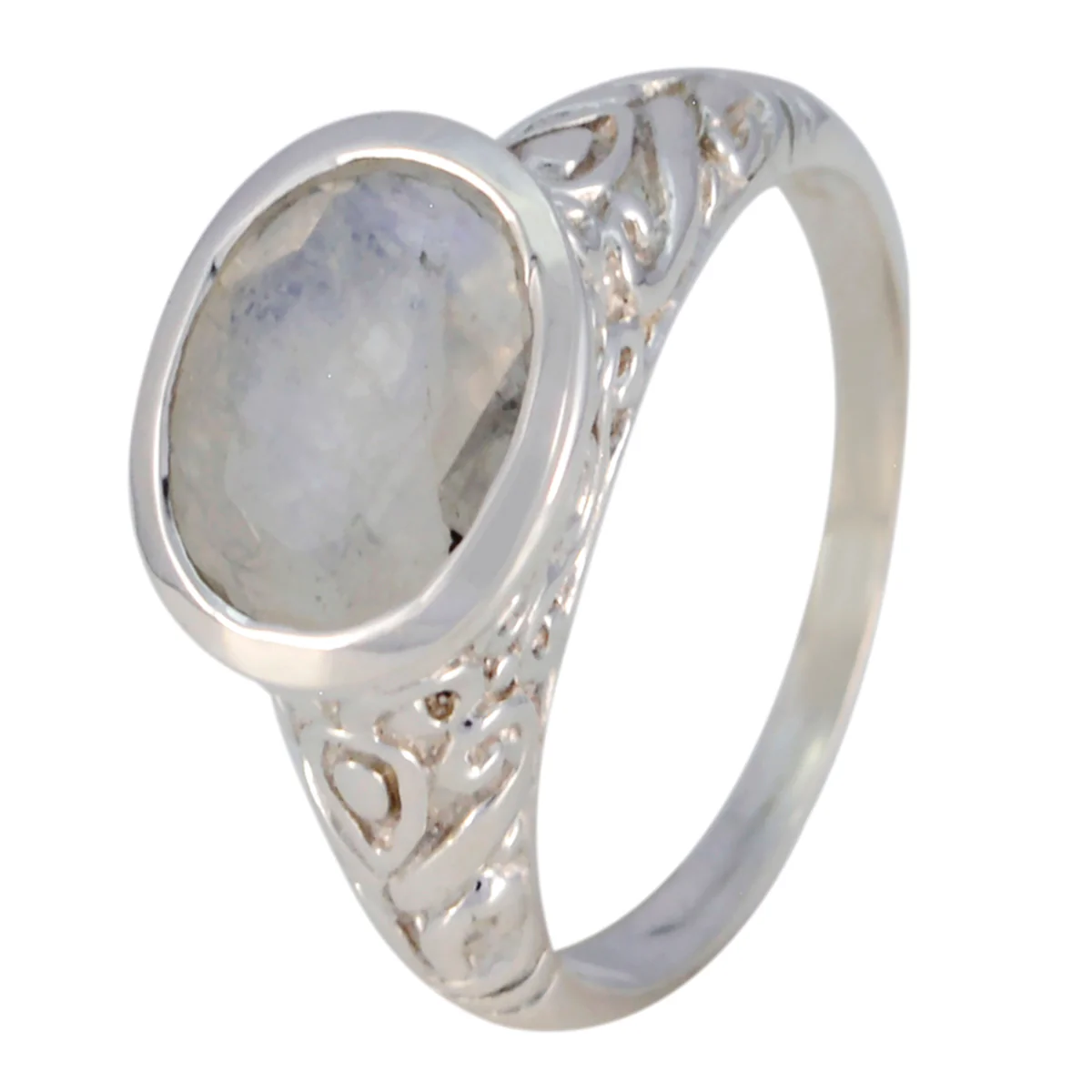 Rainbow Moonstone Solitaire Indian 92.5 Silver White Gems Minimal Art Deco Ring Jewellery - Image 3