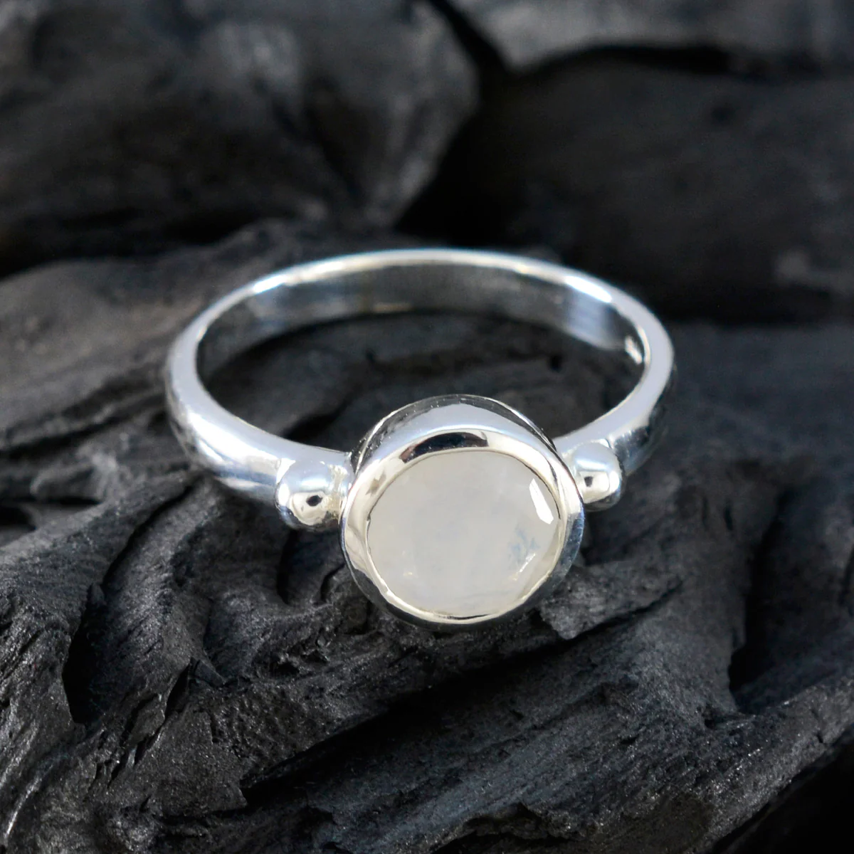 Rainbow Moonstone Solitaire Indian 92.5 Silver White Gemstone Slim Contemporary Ring Jewelry - Image 4