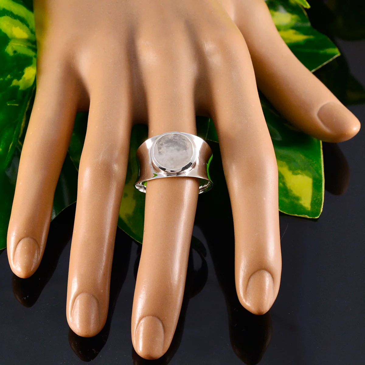 Rainbow Moonstone Solitaire Italian 925 Sterling Silver White Gemstone Edgy Armor Band Jewelry - Image 5