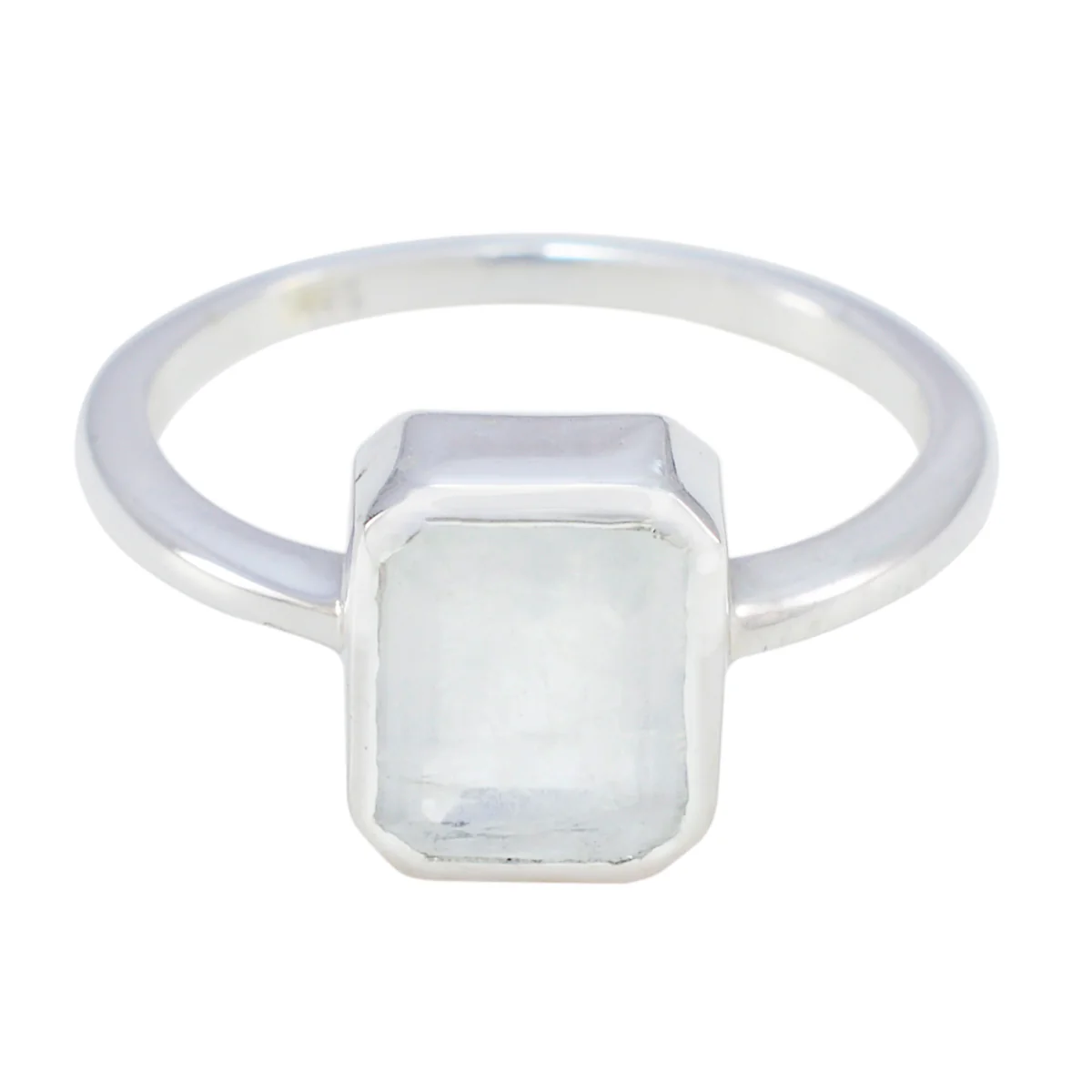 Rainbow Moonstone Solitaire Japanese Silver White Gems Whisper-thin Boho Ring Jewelry