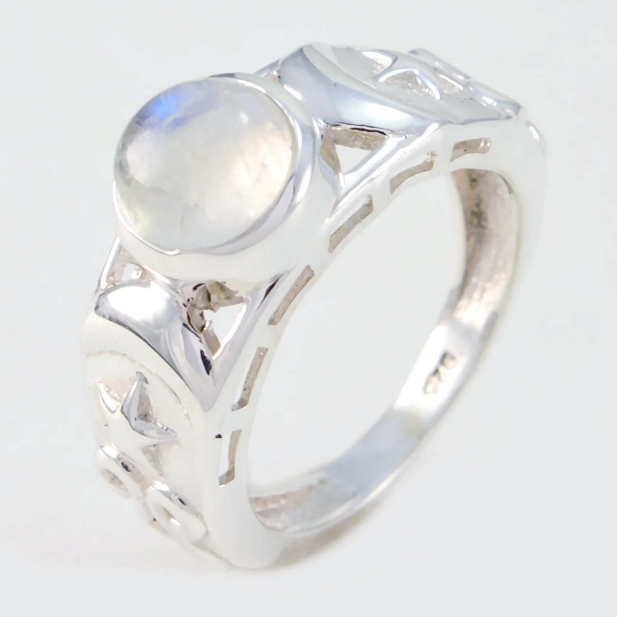 Rainbow Moonstone Solitaire Latin American Silver White Gemstones Slim Filigree Ring Jewelry - Image 2