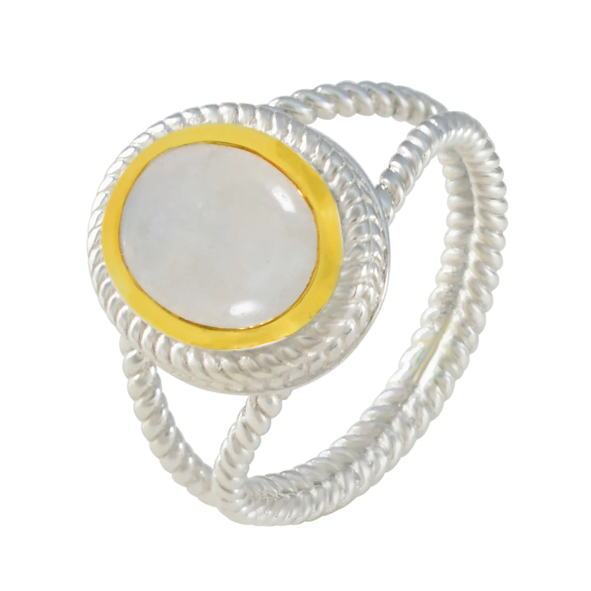 Rainbow Moonstone Solitaire Middle Eastern 925 Silver White Gems Classic Rope-Wire Ring Jewelry - Image 2