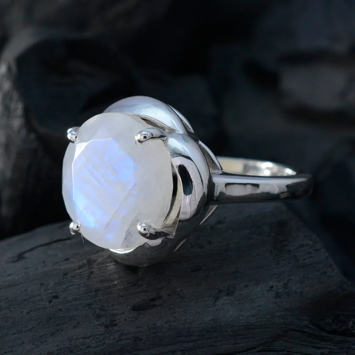 Rainbow Moonstone Solitaire Moroccan Silver White Gems Minimal Graceful Ring Jewellery - Image 5