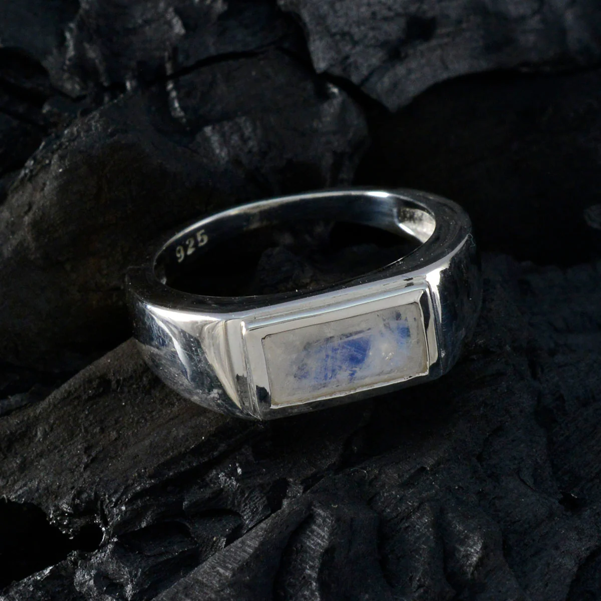 Rainbow Moonstone Solitaire Russian 925 Silver White Gems Tiny Love Ring Jewelry - Image 4