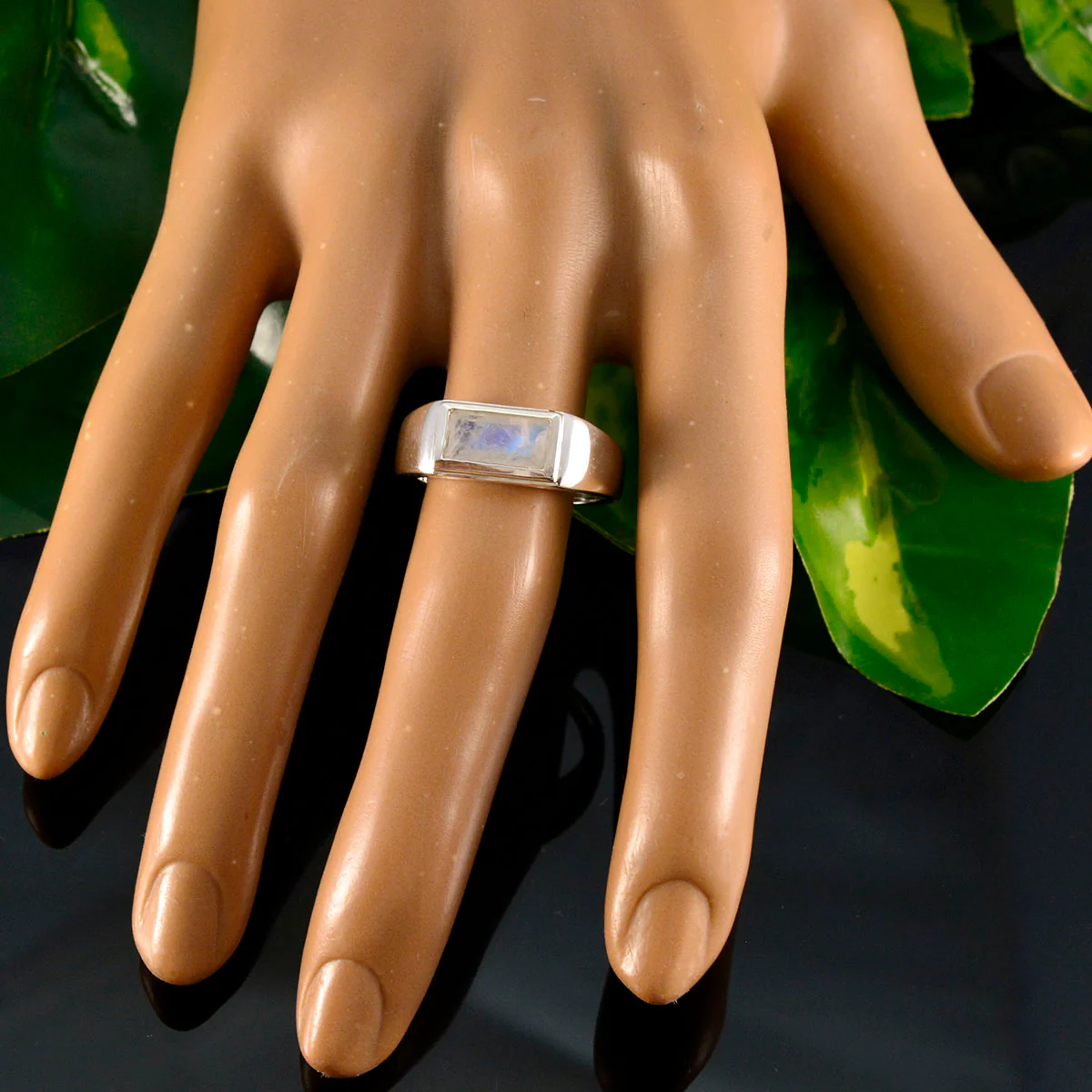 Rainbow Moonstone Solitaire Russian 925 Silver White Gems Tiny Love Ring Jewelry - Image 5