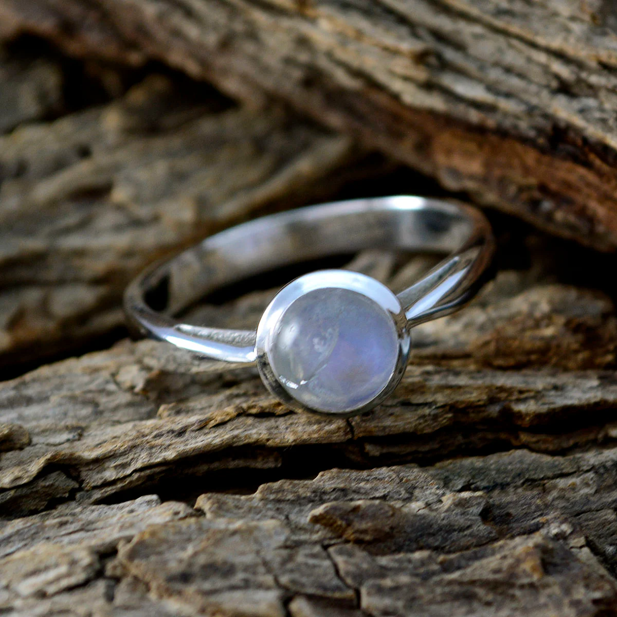 Rainbow Moonstone Solitaire Turkish 925 Silver White Gemstone Whisper-thin Abstract Ring Jewelry - Image 4