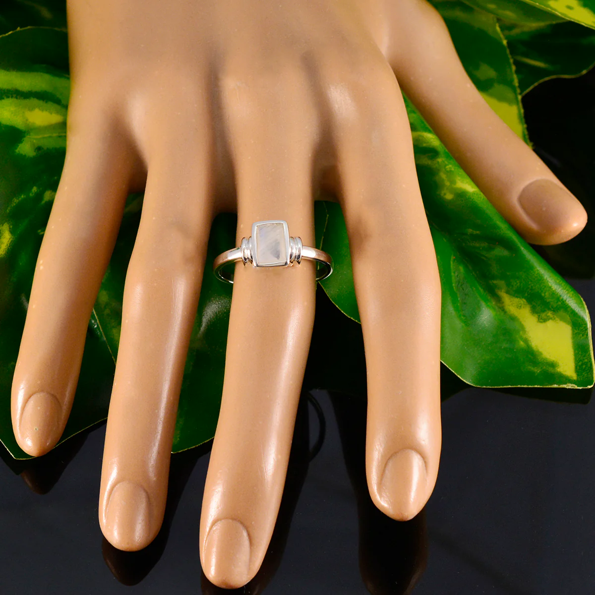 Rainbow Moonstone Solitaire Turkish 925 Silver White Gemstone Whisper-thin Sophisticated Ring Jewelry - Image 5