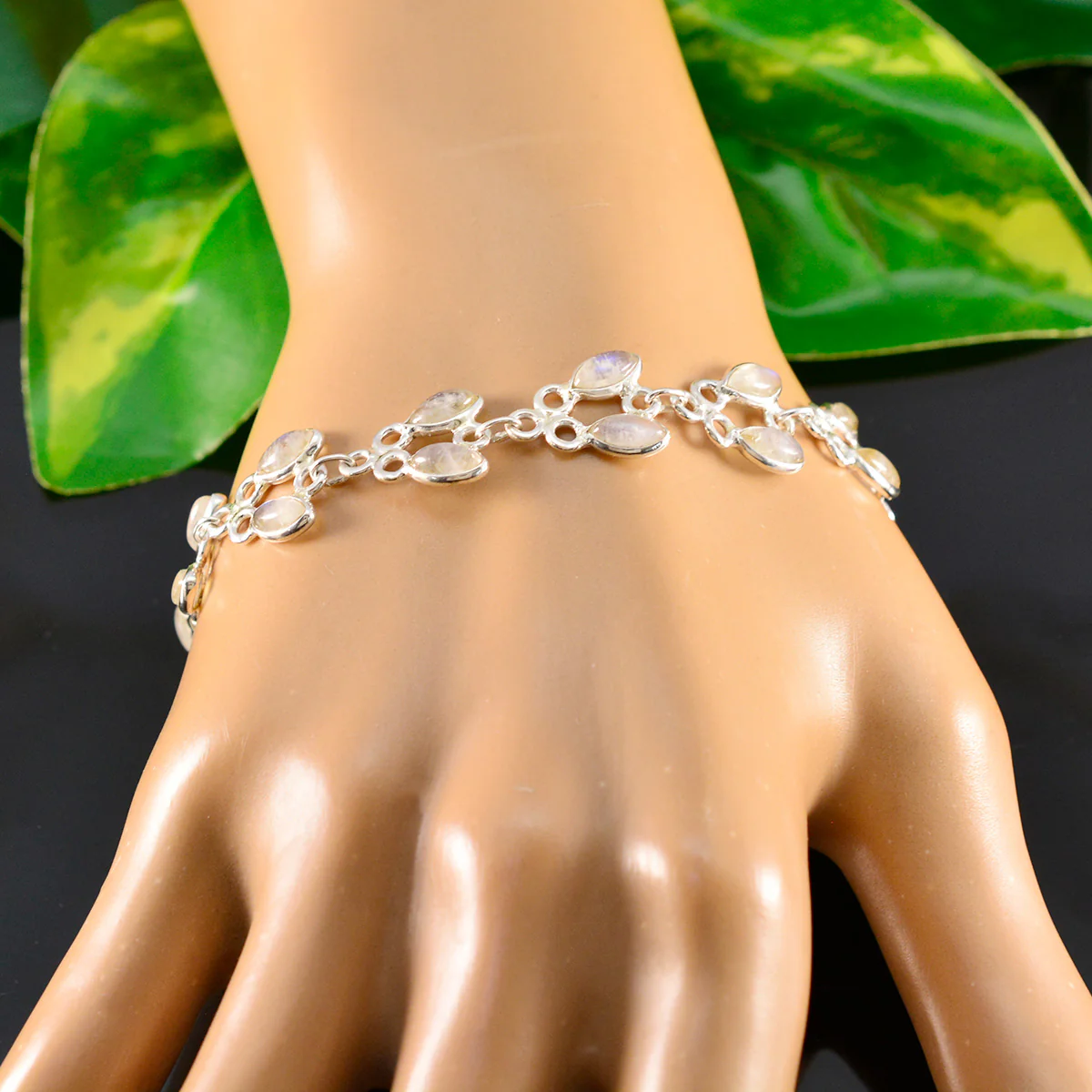 Rainbow Moonstone St David’s Day Whisper-thin White 925 Silver Links Bracelet - Image 6