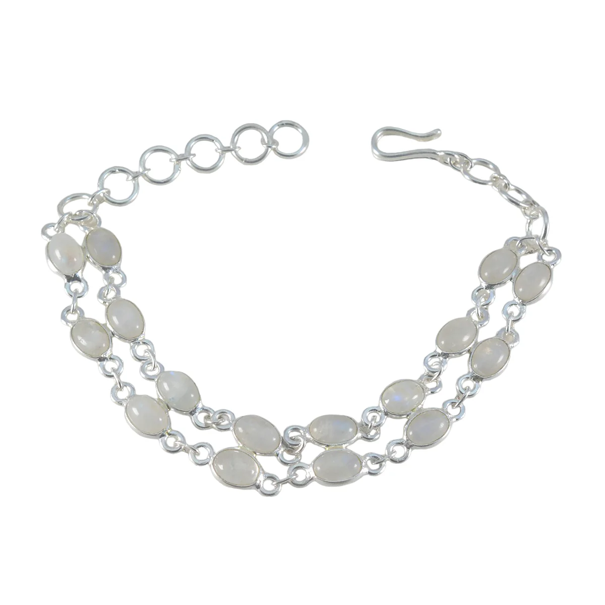 Rainbow Moonstone St. Nicholas’ Day Featherlight White 925 Silver Links Bracelet - Image 3