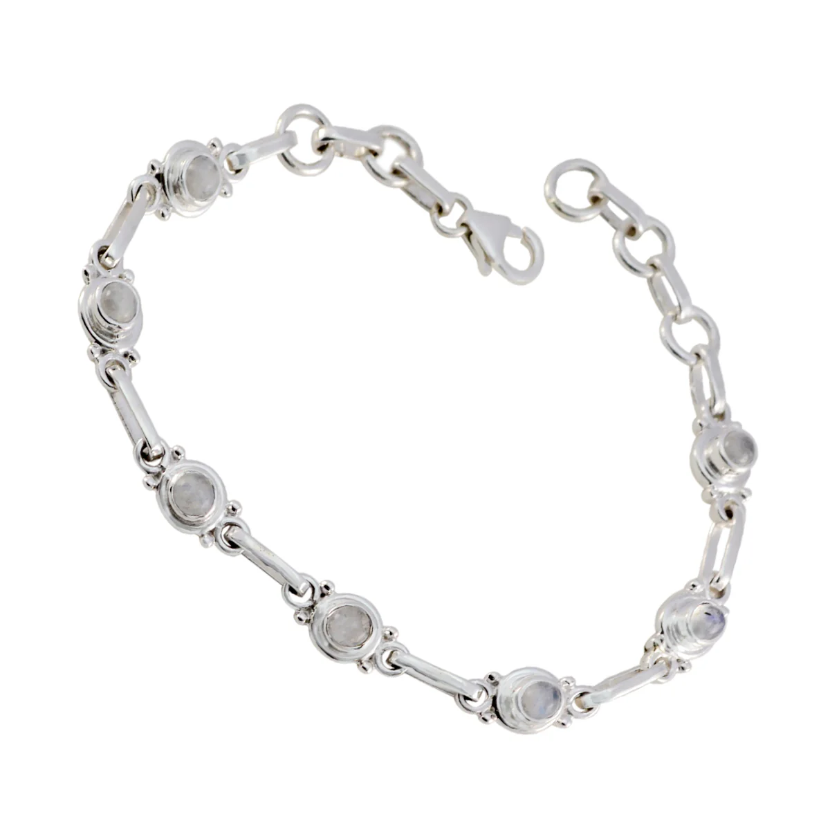 Rainbow Moonstone St. Patrick’s Day Featherlight White Silver Links Bracelet - Image 3