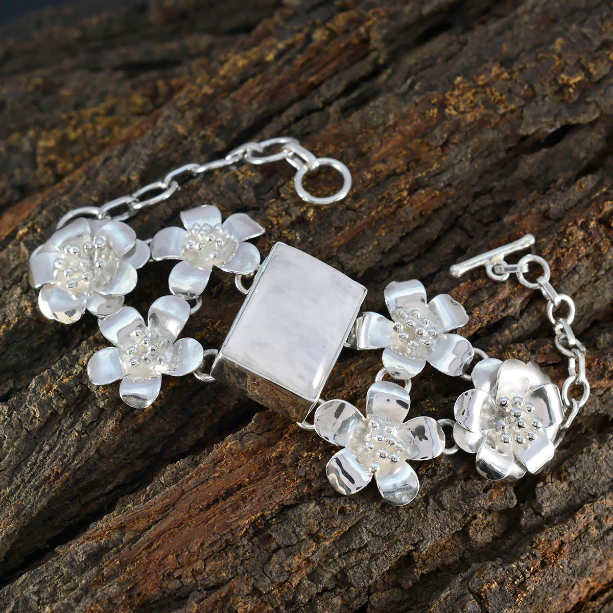 Rainbow Moonstone Star Wars Day Essential White 925 Silver Links Bracelet - Image 2