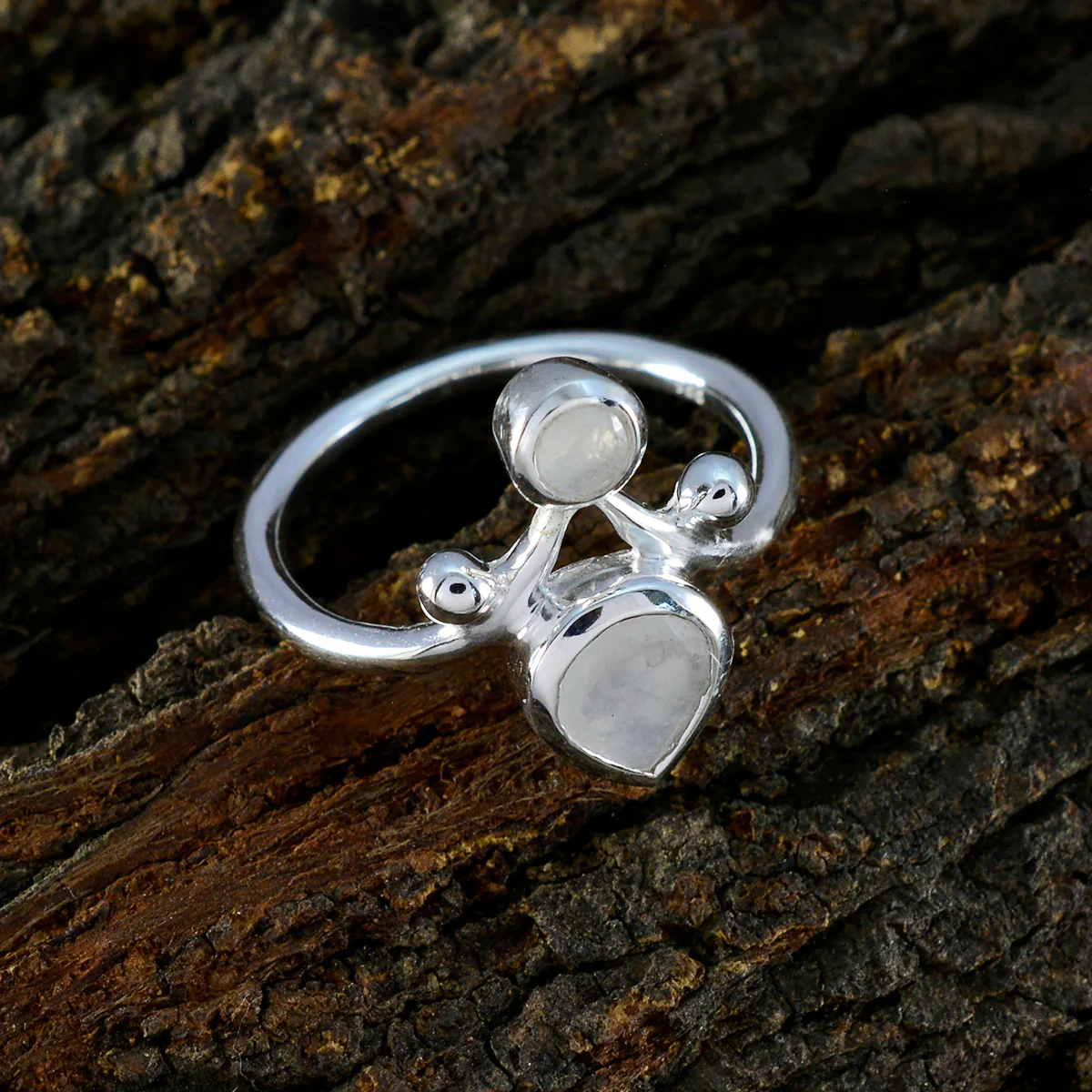 Rainbow Moonstone Toi et Moi Indian Silver White Gems Tiny Sophisticated Ring Jewelry - Image 3