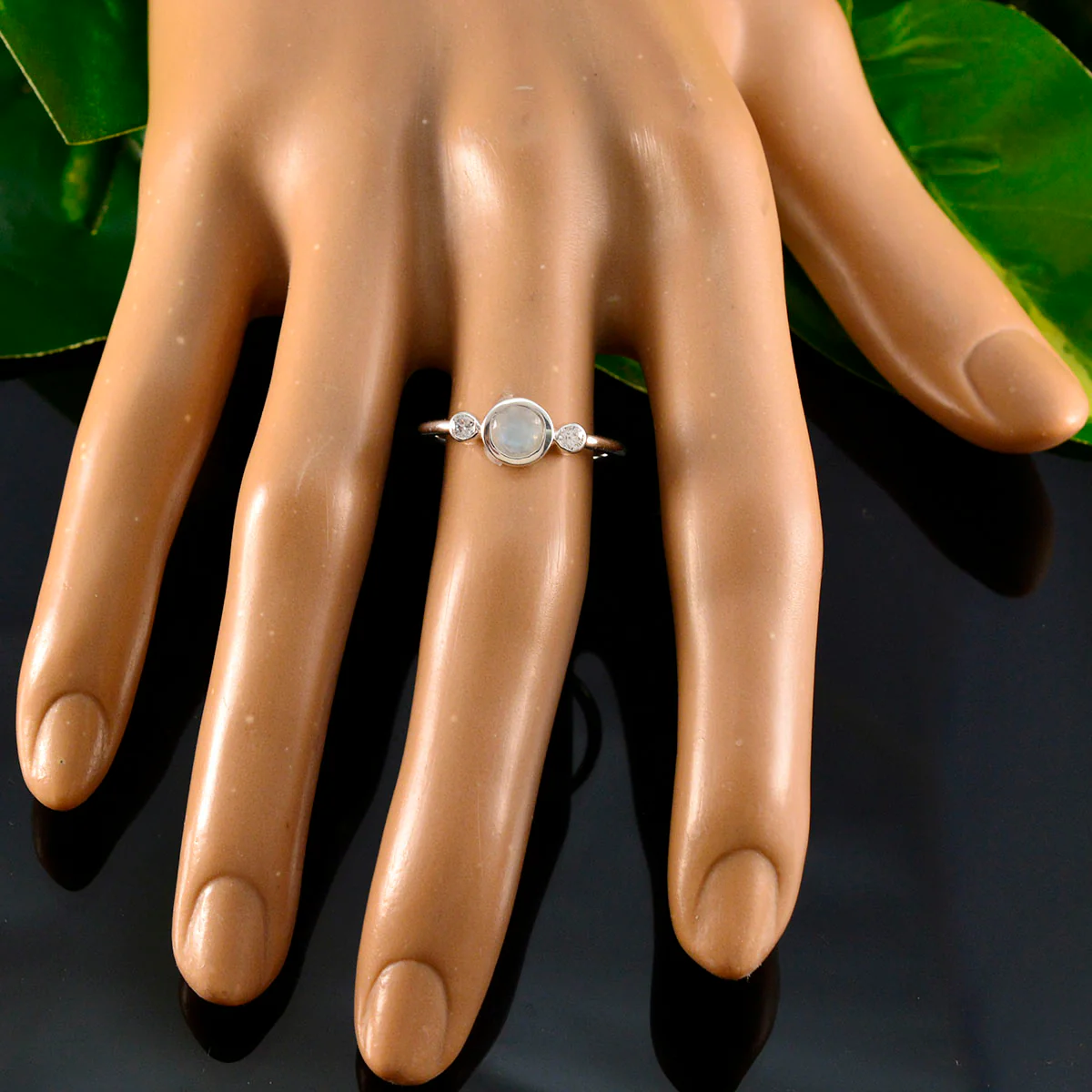 Rainbow Moonstone Trilogy American 925 Sterling Silver White Gemstone Elegant Luxurious Ring Jewellery - Image 5