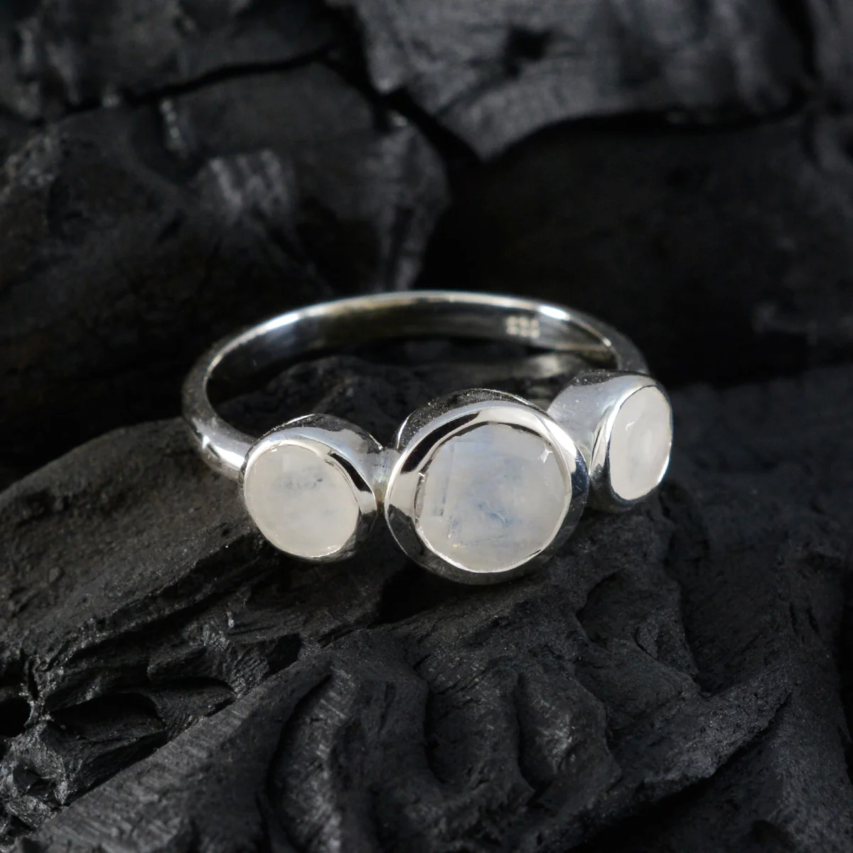 Rainbow Moonstone Trilogy Korean Silver White Gems Whisper-thin Boho Ring Jewelry - Image 4