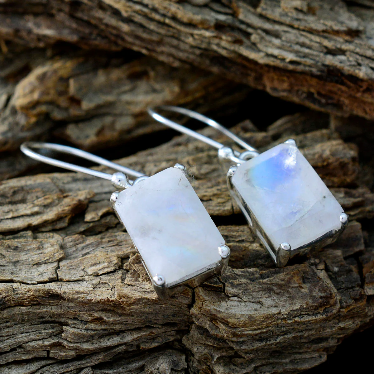 Rainbow Moonstone Turkish Aisha Solitaire Dangle White 925 Sterling Silver Earring - Image 3