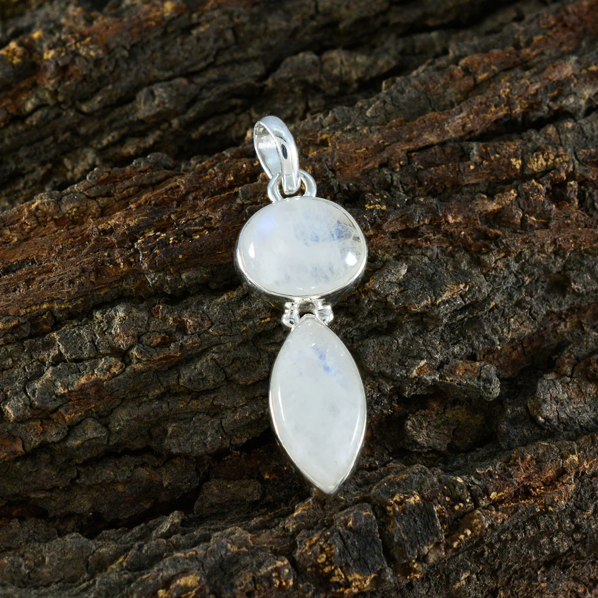 Rainbow Moonstone Whisper-thin Turkish Silver Toi et Moi Greta Trendy White Pendant Jewelry - Image 2