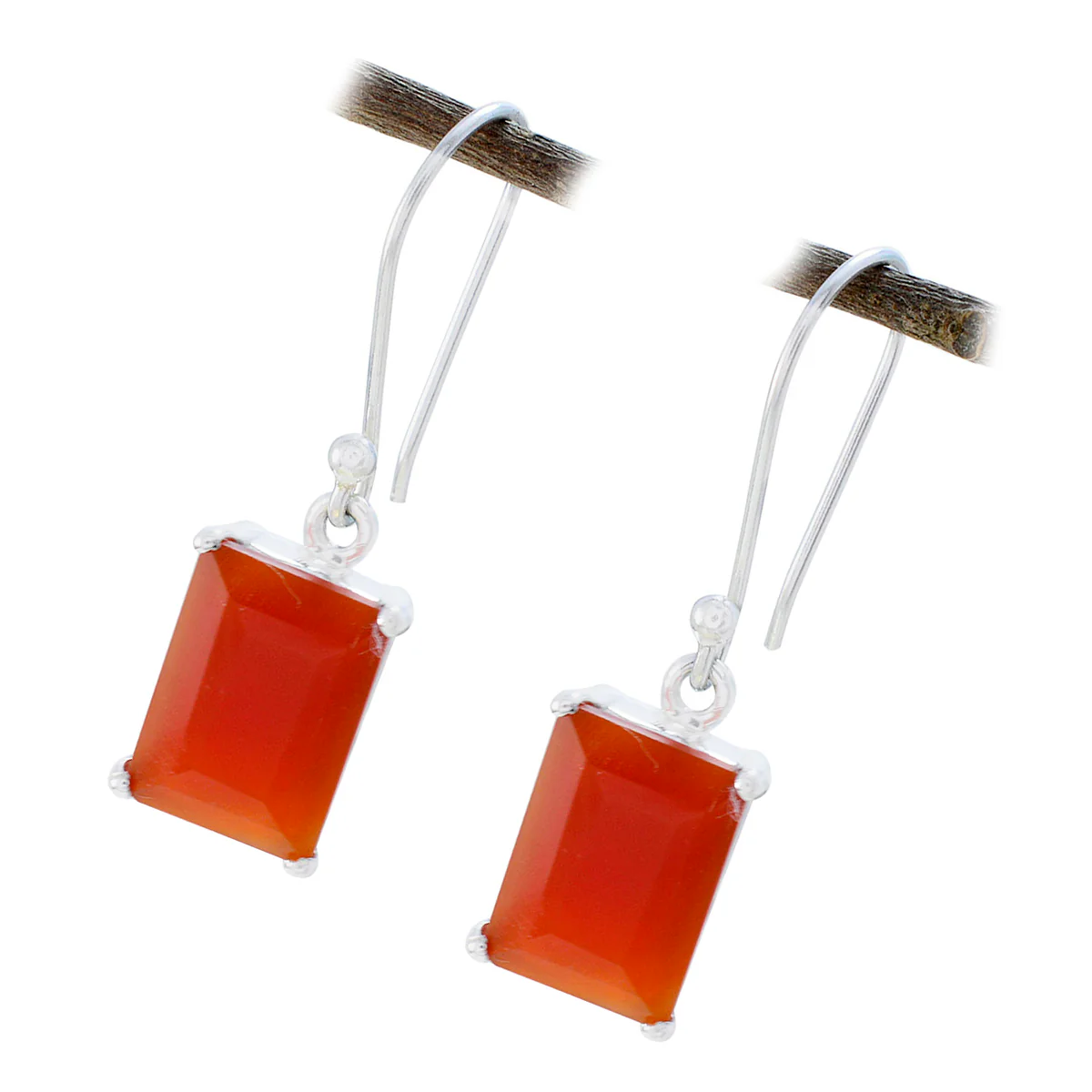Red Onyx Egyptian Freya Solitaire Dangle Red Silver Earring - Image 2