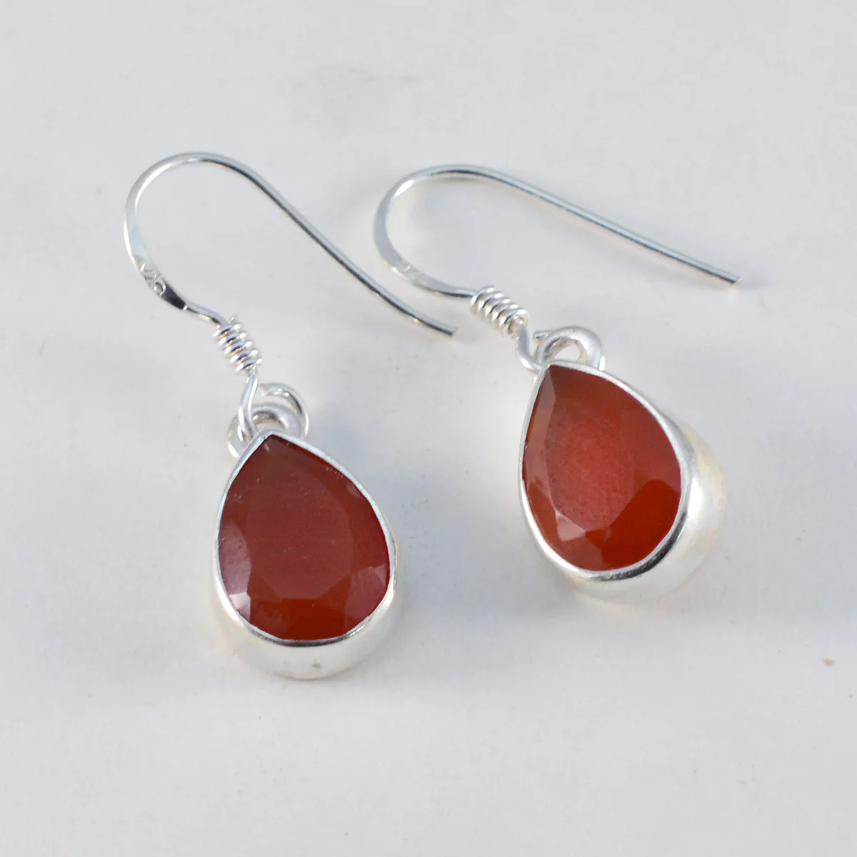 Red Onyx French Jia Solitaire Dangle Red 92.5 Silver Earring - Image 2
