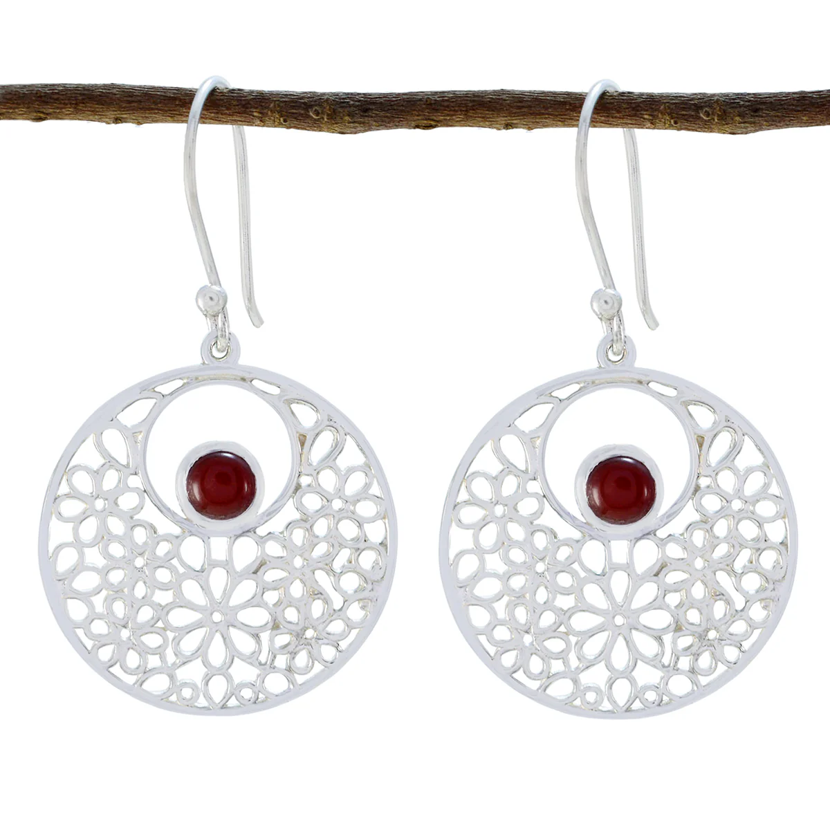 Red Onyx Middle Eastern Eleanor Solitaire Dangle Red Sterling Silver Earring
