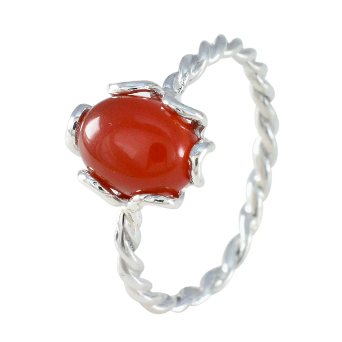 Red Onyx Solitaire Korean 92.5 Silver Red Gemstone Delicate Twist Ring Jewelry - Image 2