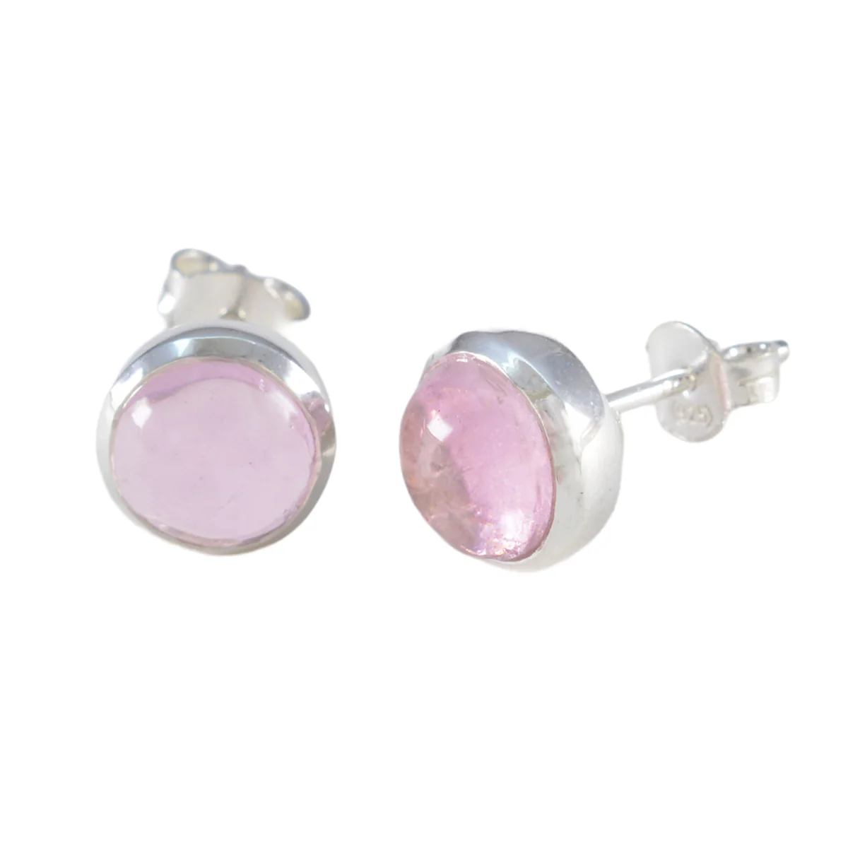Rose Quartz American Riley Solitaire Stud Pink Silver Earring - Image 2