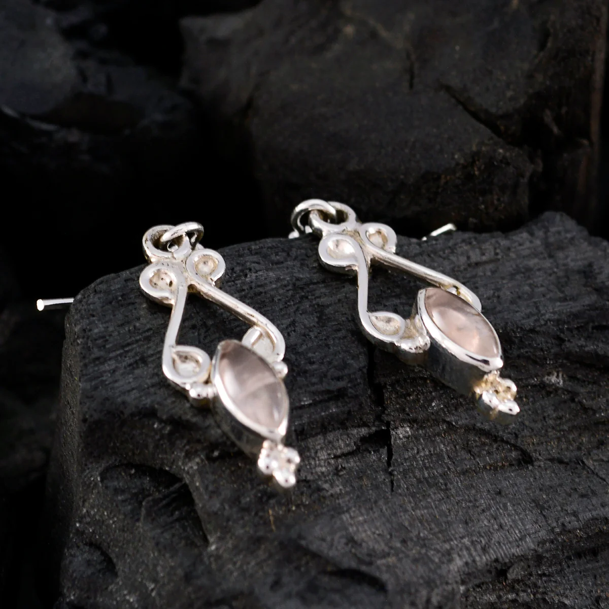 Rose Quartz Australian Hazel multiple Dangle Pink 925 Sterling Silver Earring - Image 4