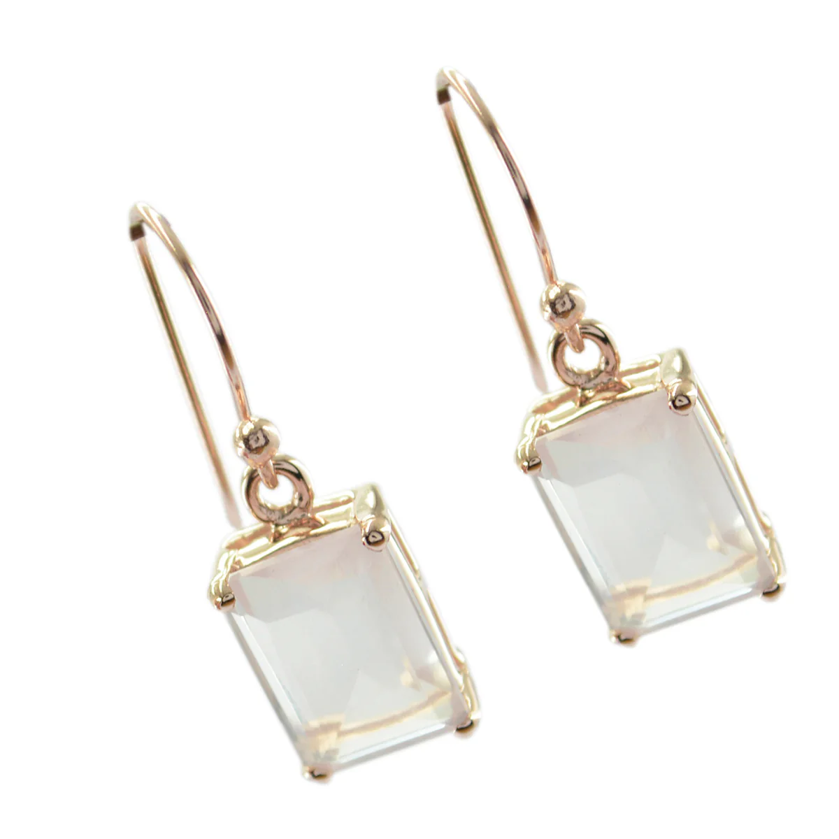Rose Quartz French Sofia Solitaire Dangle Pink Silver Earring - Image 3