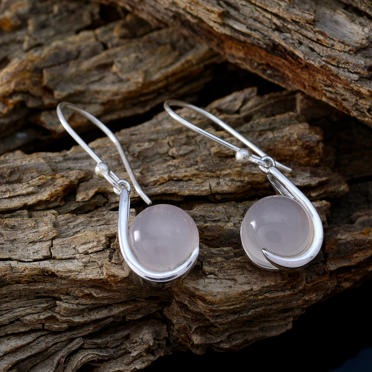 Rose Quartz Italian Kennedy Solitaire Dangle Pink Sterling Silver Earring - Image 3