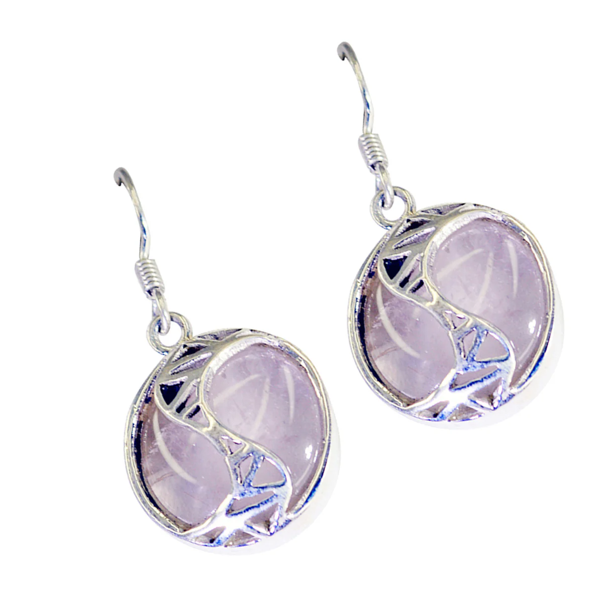 Rose Quartz Korean Julia Solitaire Dangle Pink 925 Sterling Silver Earring - Image 2