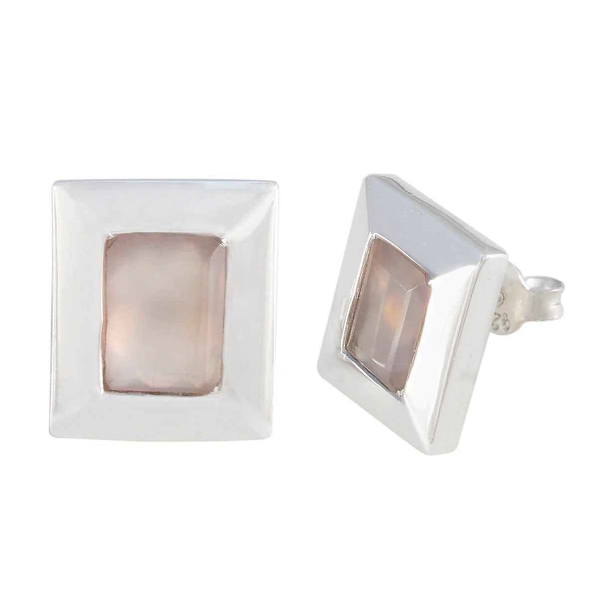 Rose Quartz Latin American Lorena Solitaire Stud Pink 925 Silver Earring - Image 2