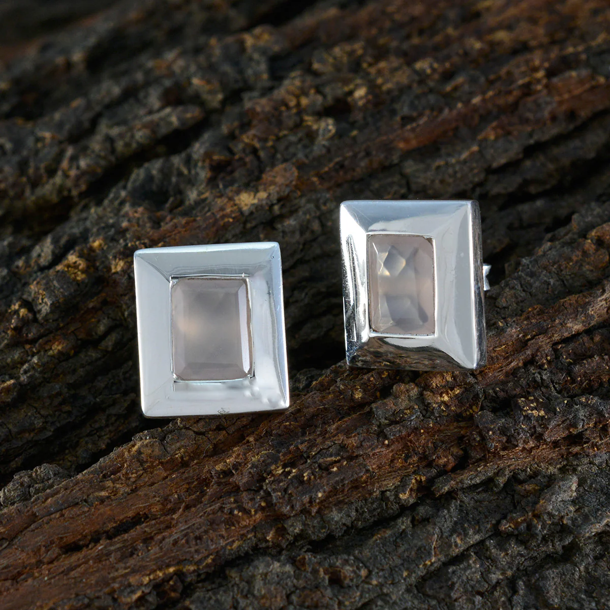 Rose Quartz Latin American Lorena Solitaire Stud Pink 925 Silver Earring - Image 3