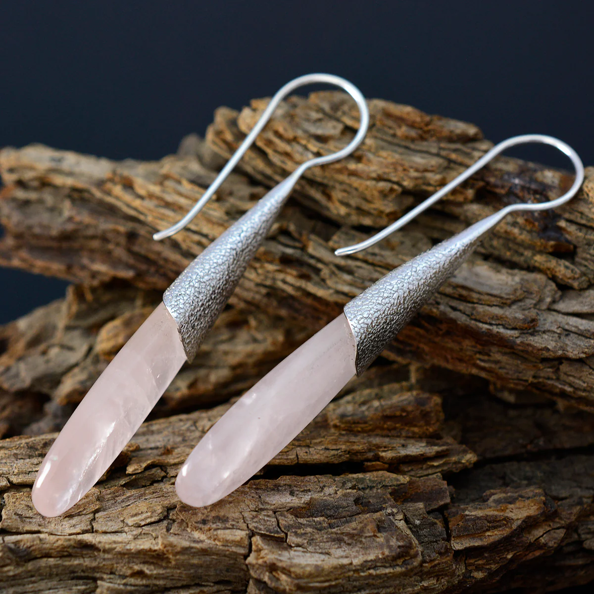 Rose Quartz Mexican Sakura Solitaire Dangle Pink 925 Sterling Silver Earring - Image 3